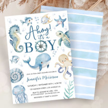 Ahoy It's a Boy Baby Shower Blue Nautical Sailor