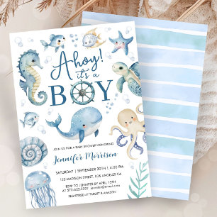 Ahoy It's a Boy Baby Shower Blue Nautical Sailor Invitation