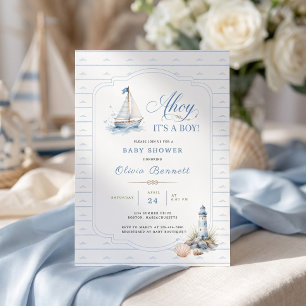 Ahoy It's A Boy Baby Shower Blue Sailboat Invitation
