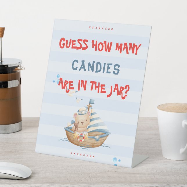 Ahoy Its A Boy Baby Shower Guess How Many Candies Pedestal Sign (In SItu)