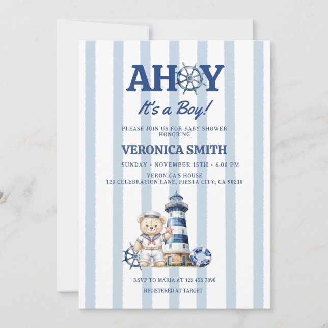 Ahoy It's A Boy Baby Shower Invitation (Front)