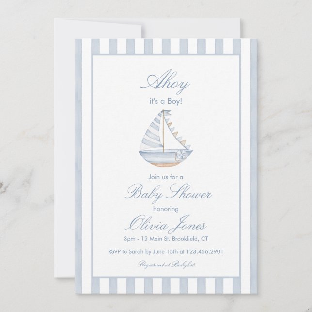 Ahoy It's A Boy Baby Shower Invitation Card (Front)