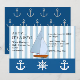 Ahoy It's a Boy Baby Shower Sailing Sepia Blue Invitation