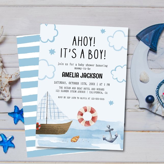 Ahoy its a boy blue Sailboat  baby shower Invitation (Creator Uploaded)