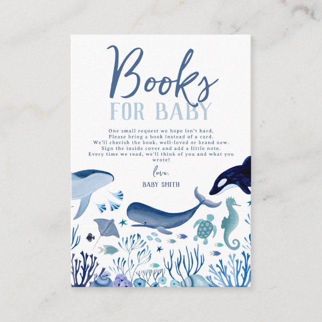 Ahoy It's a Boy Blue Under the Sea Books for Baby Enclosure Card (Front)