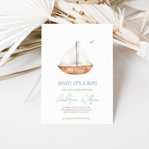 'Ahoy, it's a Boy' Charming Sailboat Baby Shower Invitation
