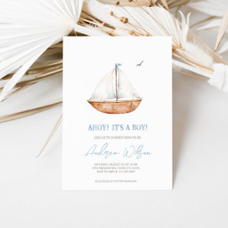 'Ahoy, it's a Boy' Charming Sailboat Baby Shower Invitation
