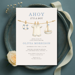 Ahoy It's a Boy Clothesline Baby Shower Invitation