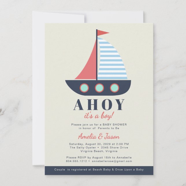 Ahoy It's a Boy Couples Baby Shower Invitation  (Front)