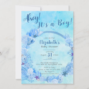 Ahoy it's a Boy Cute Blue Boy's Baby Shower Invitation