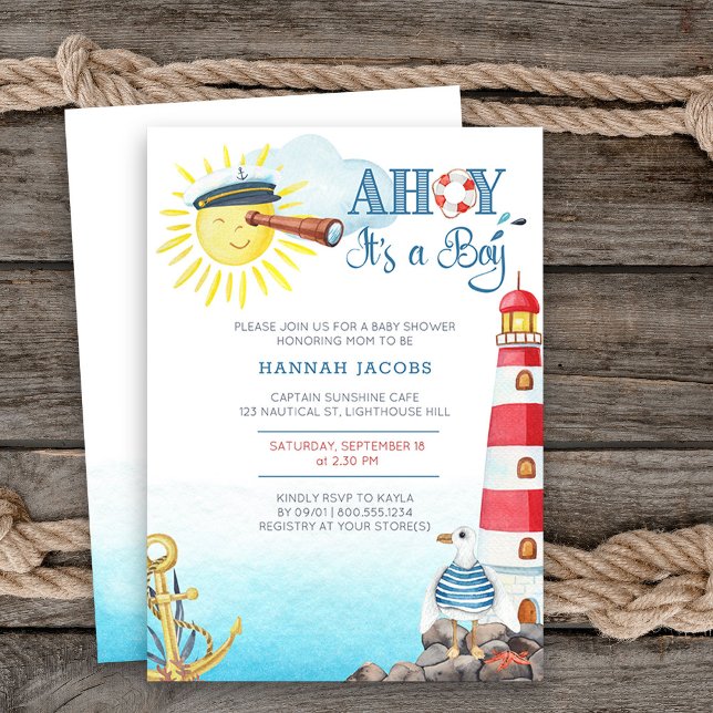 Ahoy it's a Boy Cute Nautical Baby Shower Invitation (Boy baby shower invitation from my Ahoy it's a boy Nautical Baby Shower collection)
