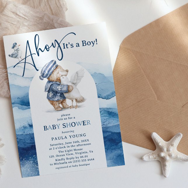 Ahoy It's a Boy Cute Nautical Baby Shower Invitation (Creator Uploaded)