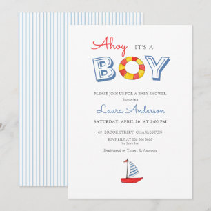 Ahoy It's a Boy cute sailboat Boy Baby Shower Invitation