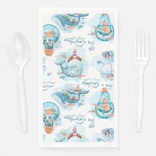 Ahoy It's A Boy Cute Whale Table Decor Baby Shower Napkin