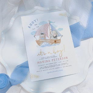 Ahoy It's A Boy Elephant Sailboat Baby Shower Invitation