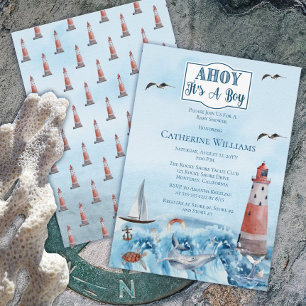 Ahoy It's A Boy Lighthouse Ocean Baby Shower Invitation