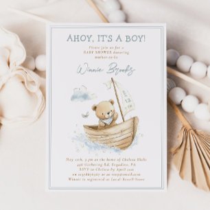 Ahoy It's A Boy Little Sailor Bear Baby Shower Invitation
