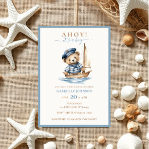 Ahoy it's a Boy! Minimalist Nautical Baby Shower  Invitation