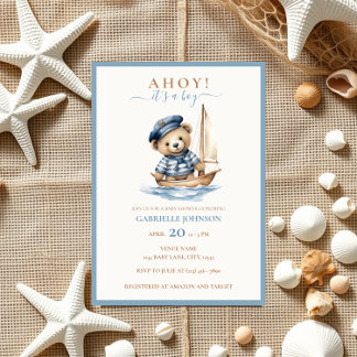 Ahoy it's a Boy! Minimalist Nautical Baby Shower Invitation