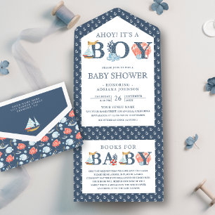 Ahoy It's a Boy Nautical Baby Shower All In One Invitation