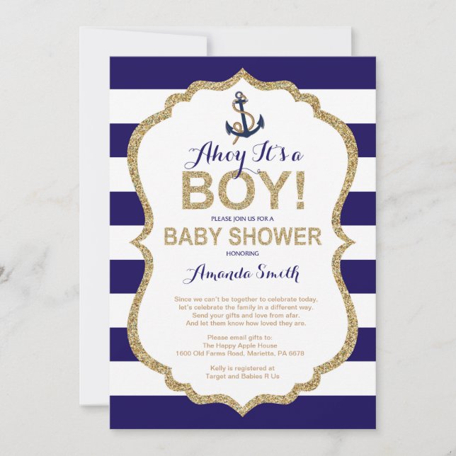 Ahoy it's a Boy! Nautical Baby Shower by mail Invitation (Front)