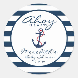 Ahoy, it's a Boy Nautical Baby Shower Envelope Classic Round Sticker