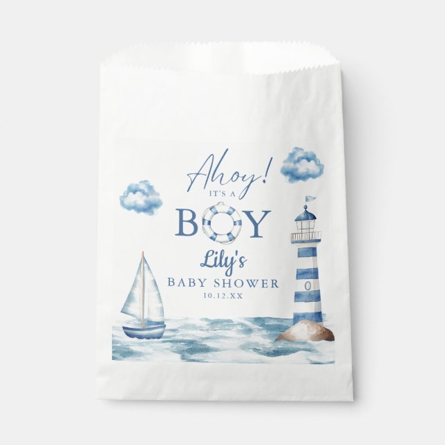 Ahoy Its A Boy Nautical Baby Shower Favour Bags (Front)