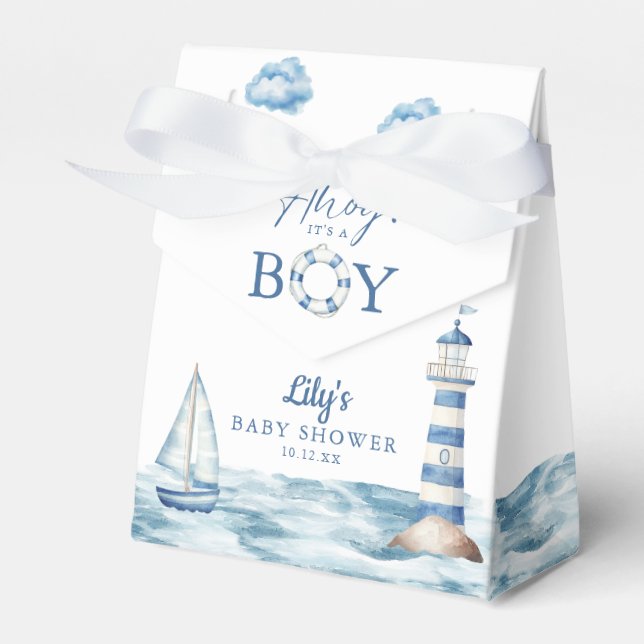 Ahoy Its A Boy Nautical Baby Shower Favour Box (Front Side)