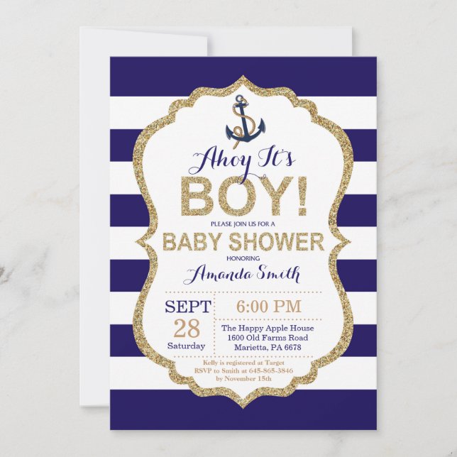 Ahoy it's a Boy! Nautical Baby Shower Invitation (Front)