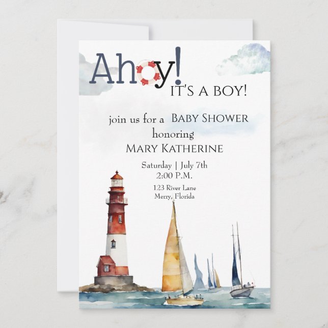 Ahoy It's A boy Nautical baby shower Invitation (Front)