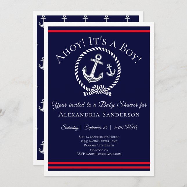 Ahoy it's a Boy! Nautical Baby Shower Invitation (Front/Back)