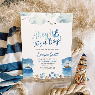 Ahoy It's a Boy   Nautical Baby Shower Invitation