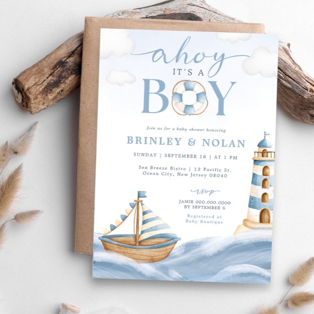Ahoy It's a Boy Nautical Baby Shower Invitation (Creator Uploaded)