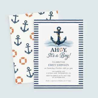 Ahoy It's A Boy Nautical Baby Shower Invitation