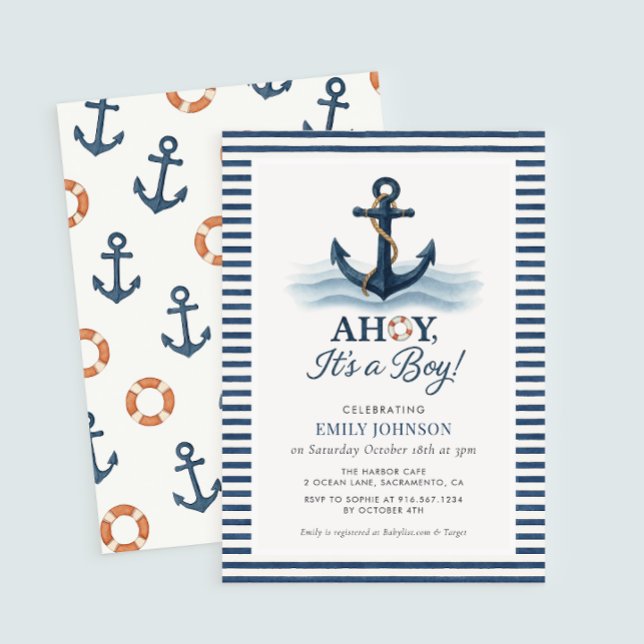 Ahoy It's A Boy Nautical Baby Shower Invitation (Creator Uploaded)