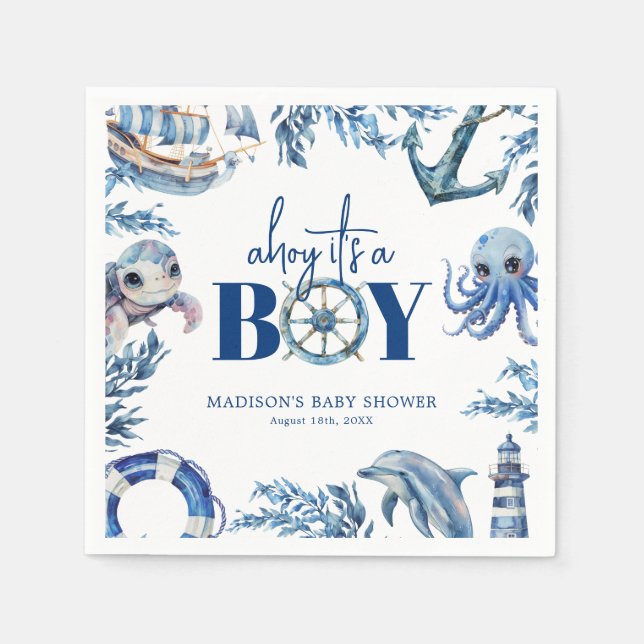 Ahoy it's a Boy Nautical Baby Shower Napkin (Front)