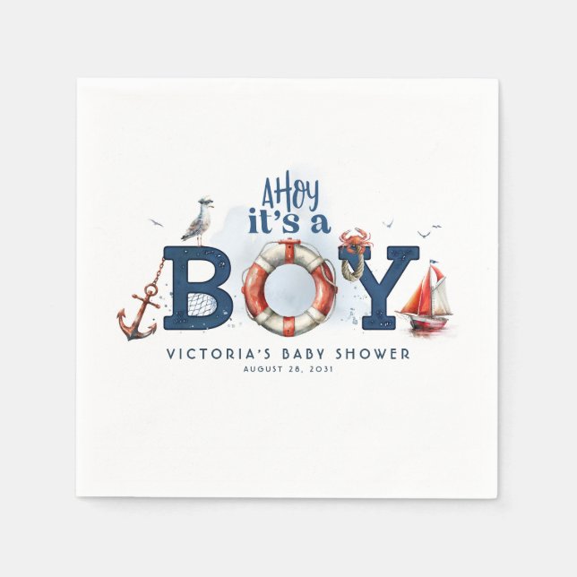 Ahoy It's A Boy Nautical Baby Shower  Napkin (Front)