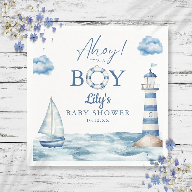Ahoy Its A Boy Nautical Baby Shower Napkin (Ahoy Its A Boy Nautical Baby Shower Napkins)