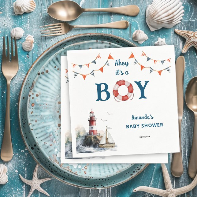 Ahoy It's a Boy Nautical Baby Shower Napkin (Creator Uploaded)