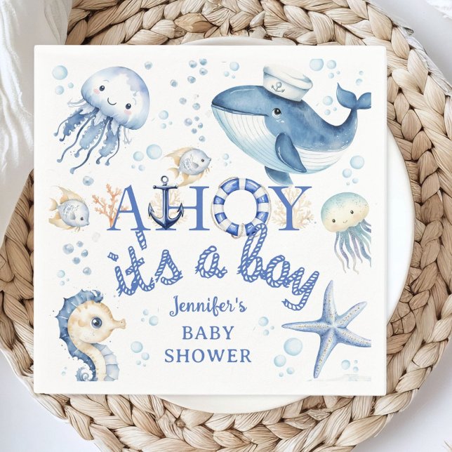 Ahoy It's a Boy Nautical Baby Shower Napkin (Creator Uploaded)