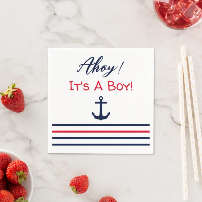 Ahoy It's A Boy! Nautical Baby Shower Napkin (Insitu)