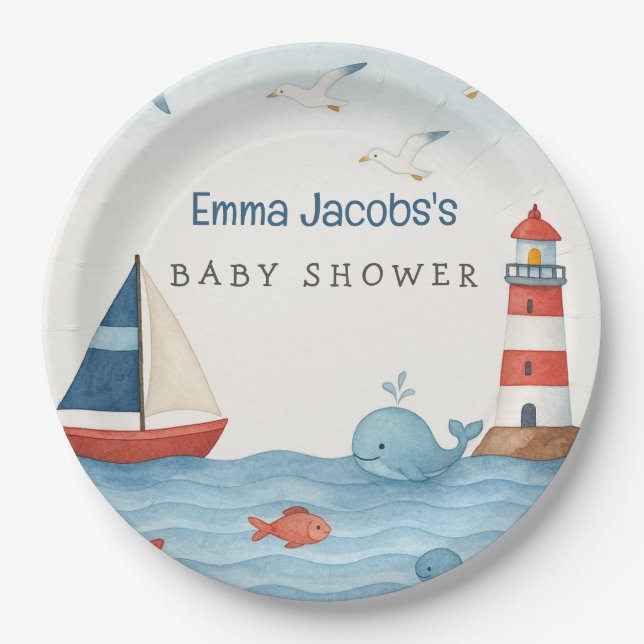 Ahoy It's a Boy Nautical Baby Shower Paper Plate (Front)
