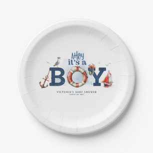 Ahoy It's A Boy Nautical Baby Shower Paper Plate