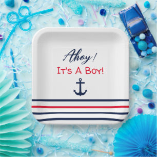 Ahoy It's A Boy! Nautical Baby Shower Paper Plate