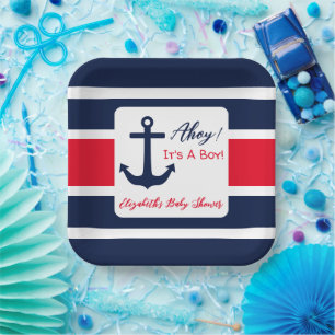 Ahoy It's A Boy! Nautical Baby Shower Paper Plate