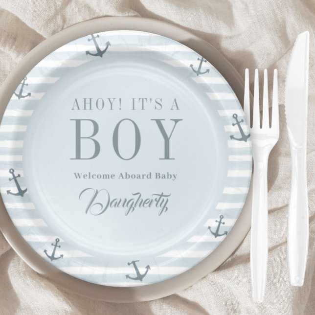 Ahoy It's a Boy Nautical Baby Shower Personalised Paper Plate (Creator Uploaded)