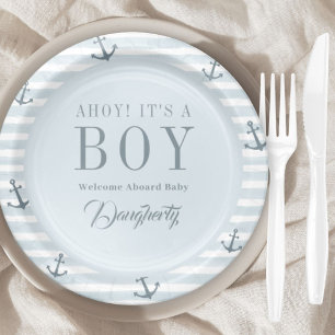 Ahoy It's a Boy Nautical Baby Shower Personalized Paper Plate