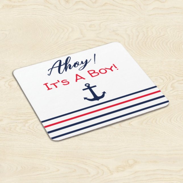 Ahoy It's A Boy! Nautical Baby Shower Square Paper Coaster (Creator Uploaded)