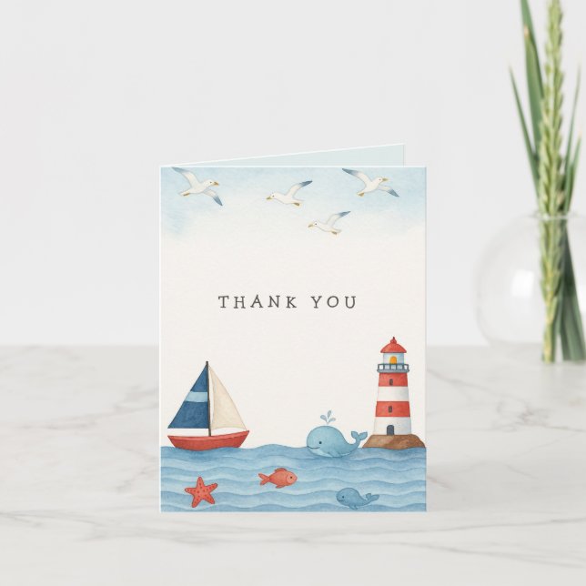 Ahoy Its a Boy Nautical Baby Shower Thank You Card (Front)
