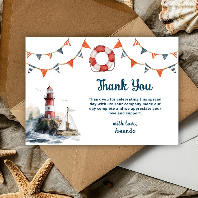 Ahoy It's a Boy Nautical Baby Shower Thank You Card (Creator Uploaded)